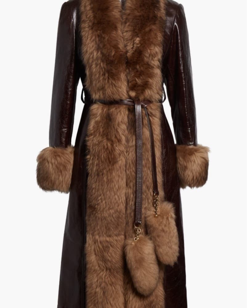 Chloe Long Column Leather Shearling Coat - Image 6