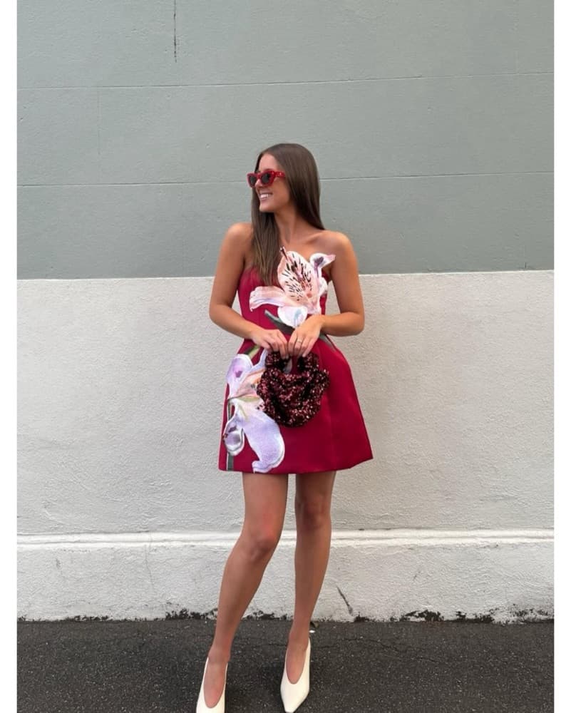 Leo Lin Rosario Mini Dress Red |  | Leo Lin Mini Dres, Leo Lin Red Cocktail Dress, Floral Mini Dress - Image 4