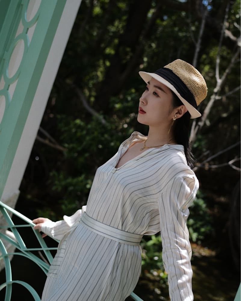 White Strip Silky Summer Dress - Image 1