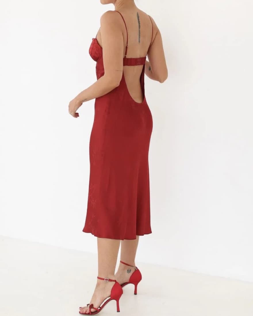 Rumored Red Midi Lace Dress - Image 4
