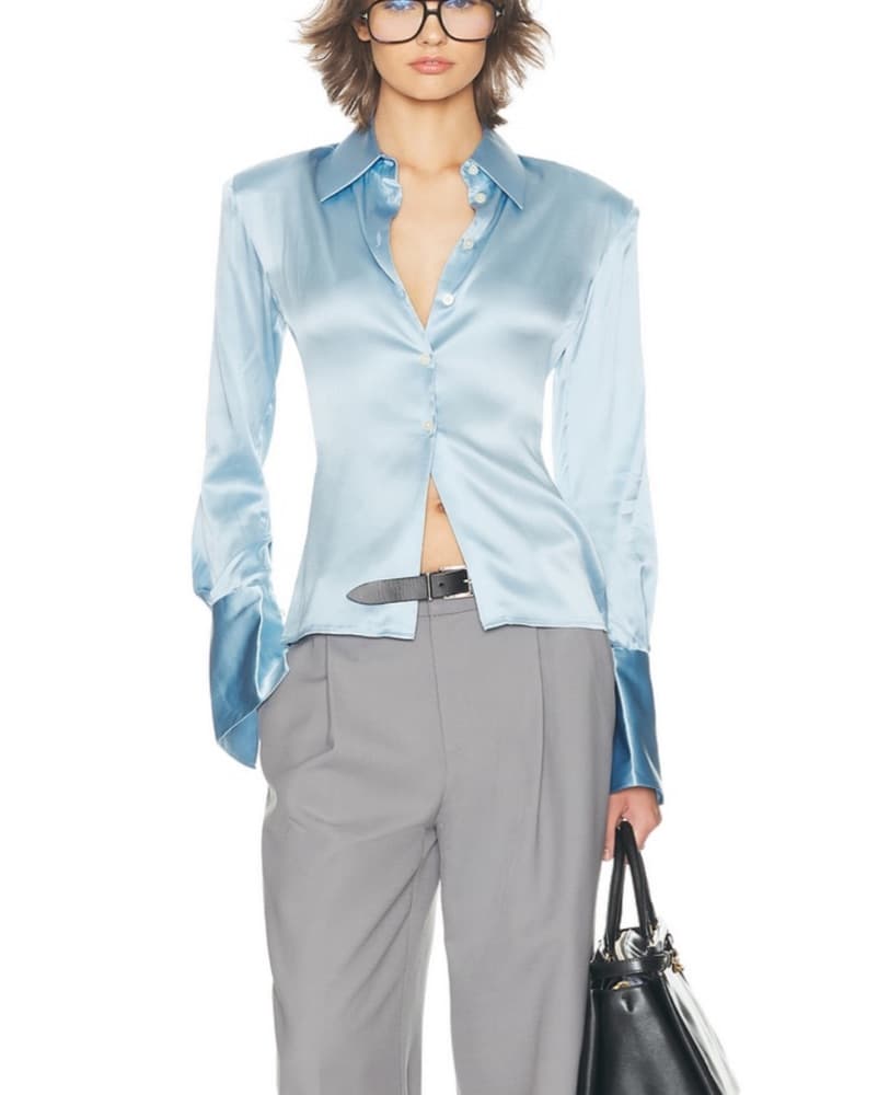 Helsa Silk Charmeuse Shirt In Sky Blue  - Image 4