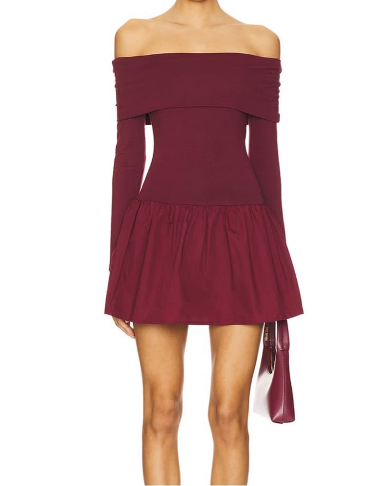 Revolve Off The Shoulder Maroon Dress - Image 1