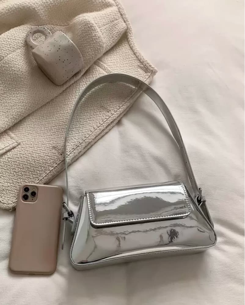 Metallic Silver Shoulder Bag - Image 2