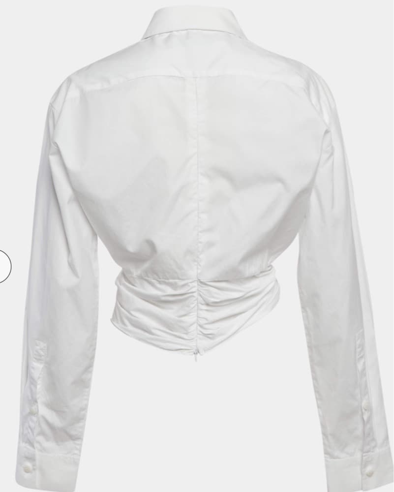 Christopher Esber White Twist Cropped Blouse Button Down Long Sleeve Top - Image 2