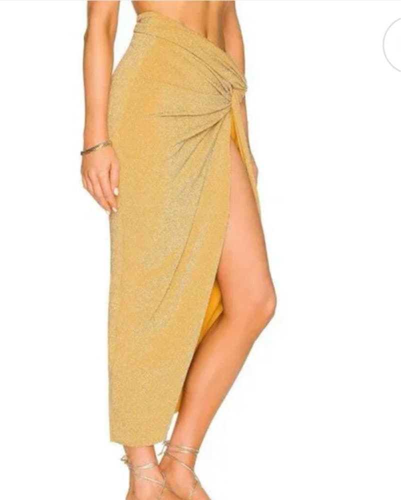 Metallic Gold Knotted Coverup Skirt - Image 3