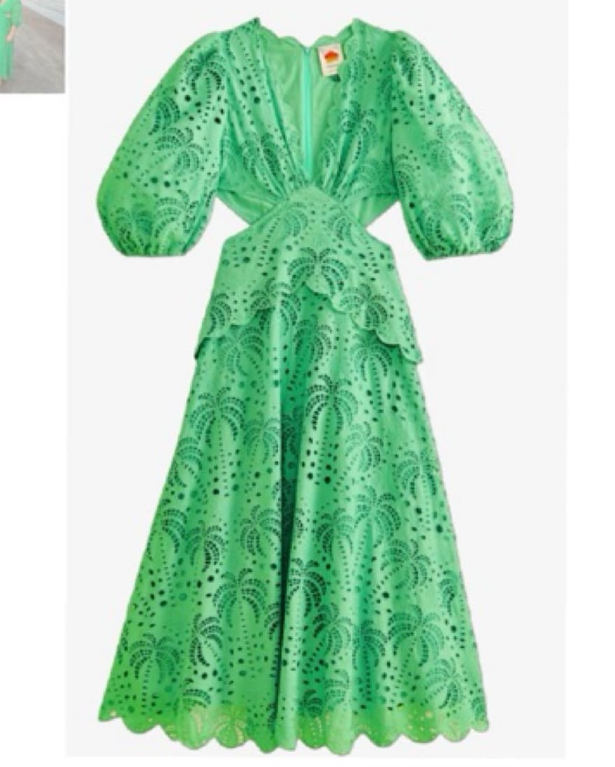 FARM RIO Green Eyelet Midi Dress - Image 1