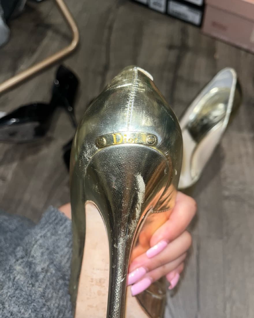 Gold Dior Peep Toe Heels - Image 6