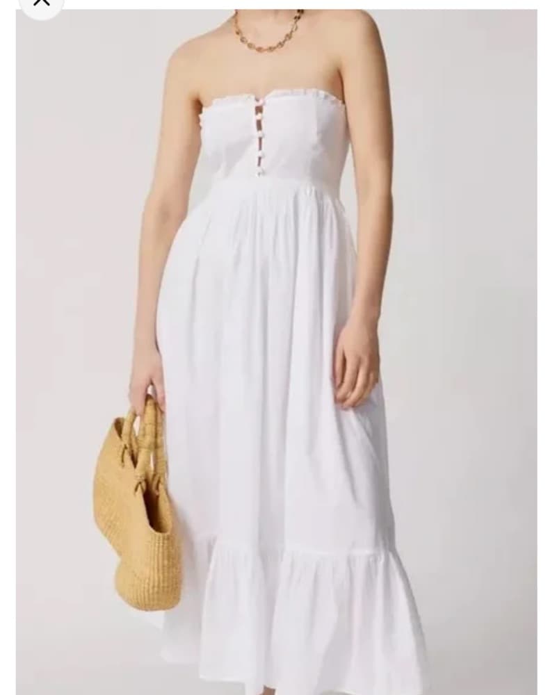 White Strapless Midi Dress - Image 2