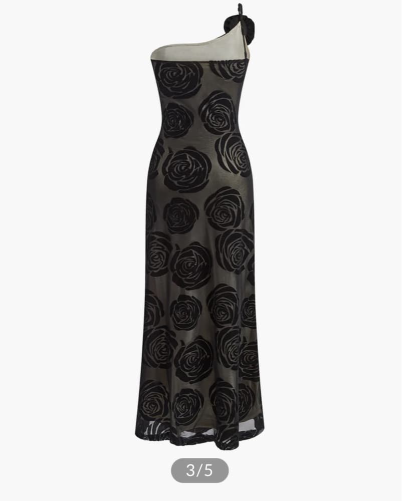 Jacquard Floral Asymmetrical Long Dress - Image 3