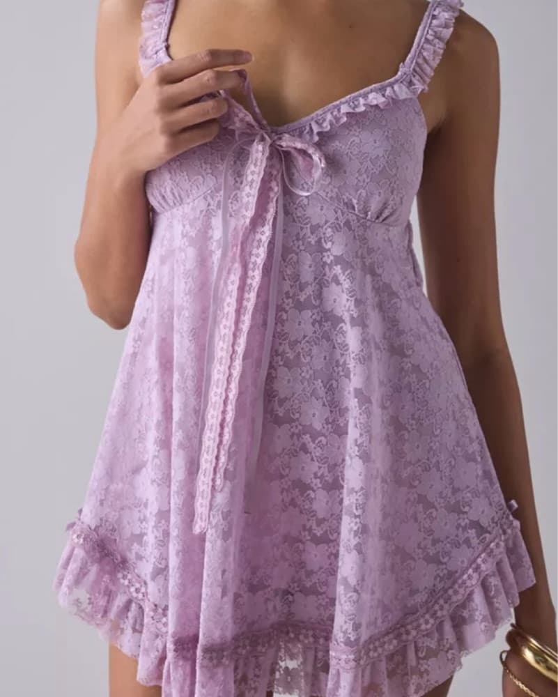 UO Primrose Lace Babydoll Romper - Image 1