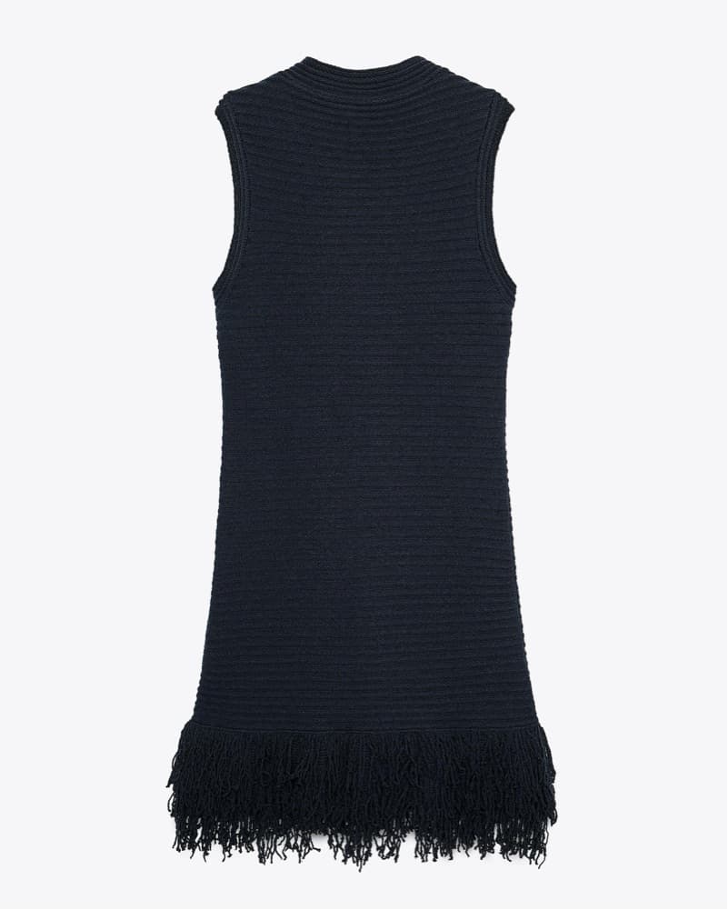 Fringed Knit Checkered Black Dress - Image 2