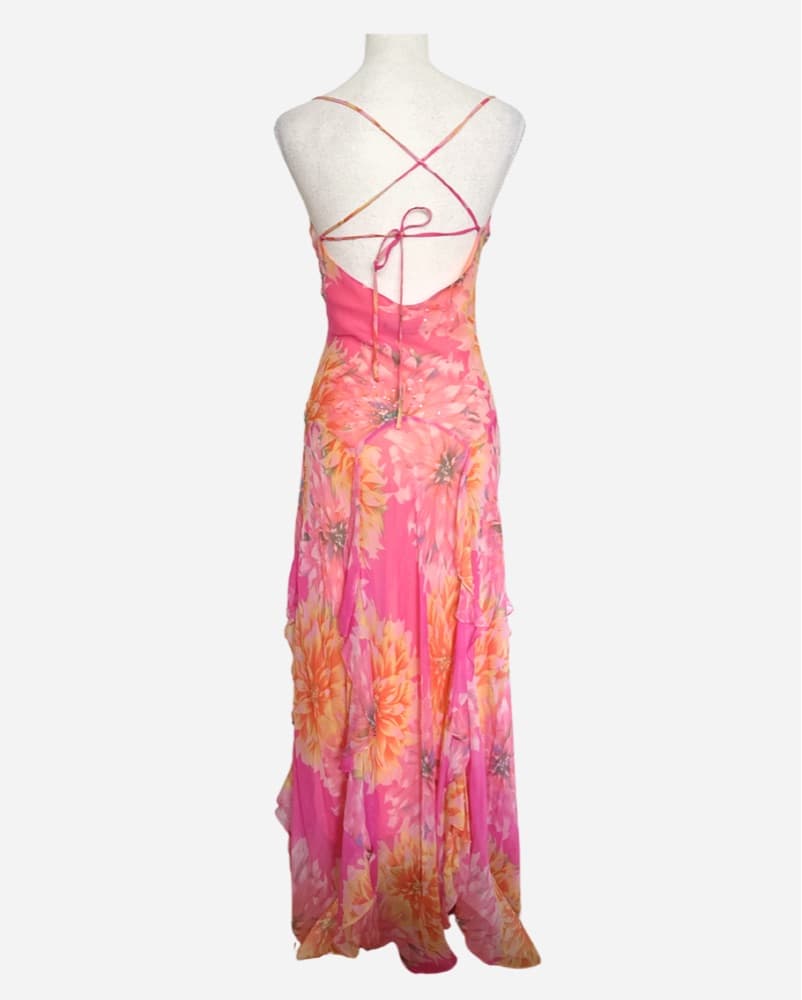 Vintage 90s pink Silk  floral dress - Image 4