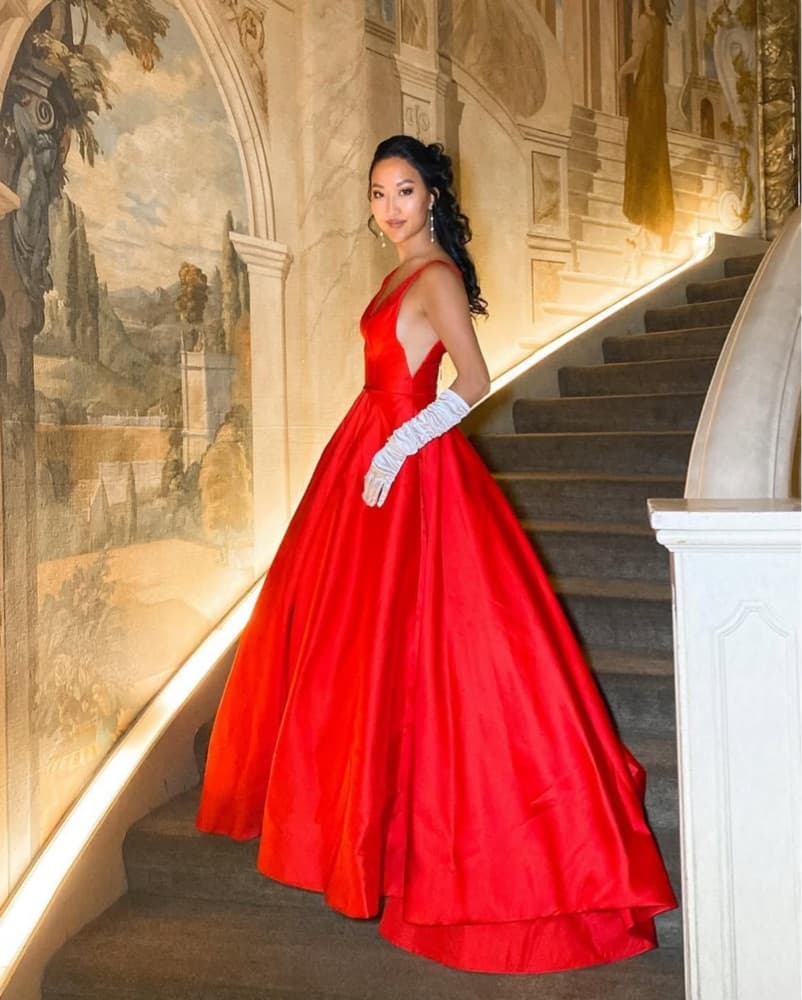 Sherri Hill V Neck Red Gown  - Image 1
