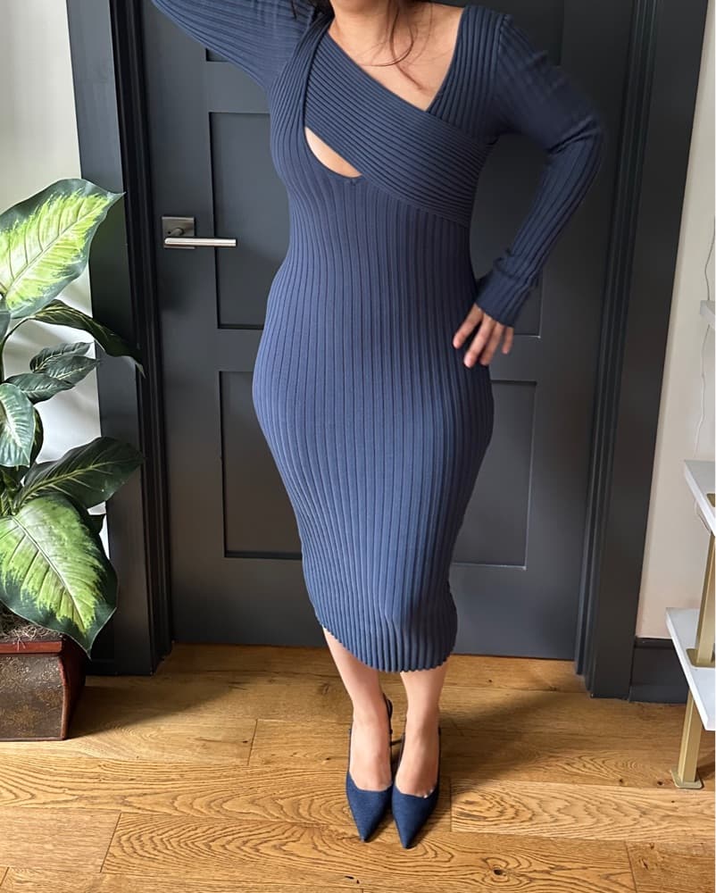 Blue Sweater Dress - Long Sleeve - Image 4