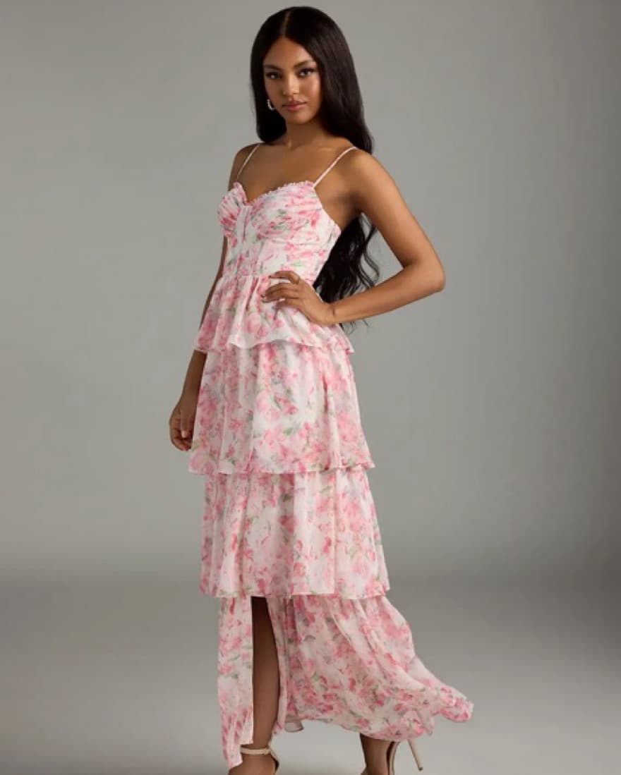 Birdy Grey Floral Chiffon Dress - Image 1