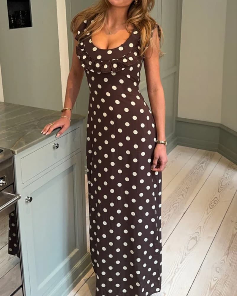 Brown Polka Dot Maxi dress  - Image 1