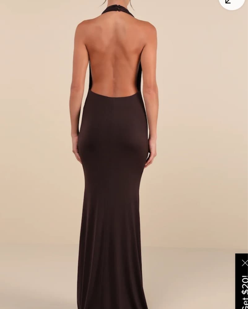 Brown Maxi Dress Halter Neck & Open Back - Image 4
