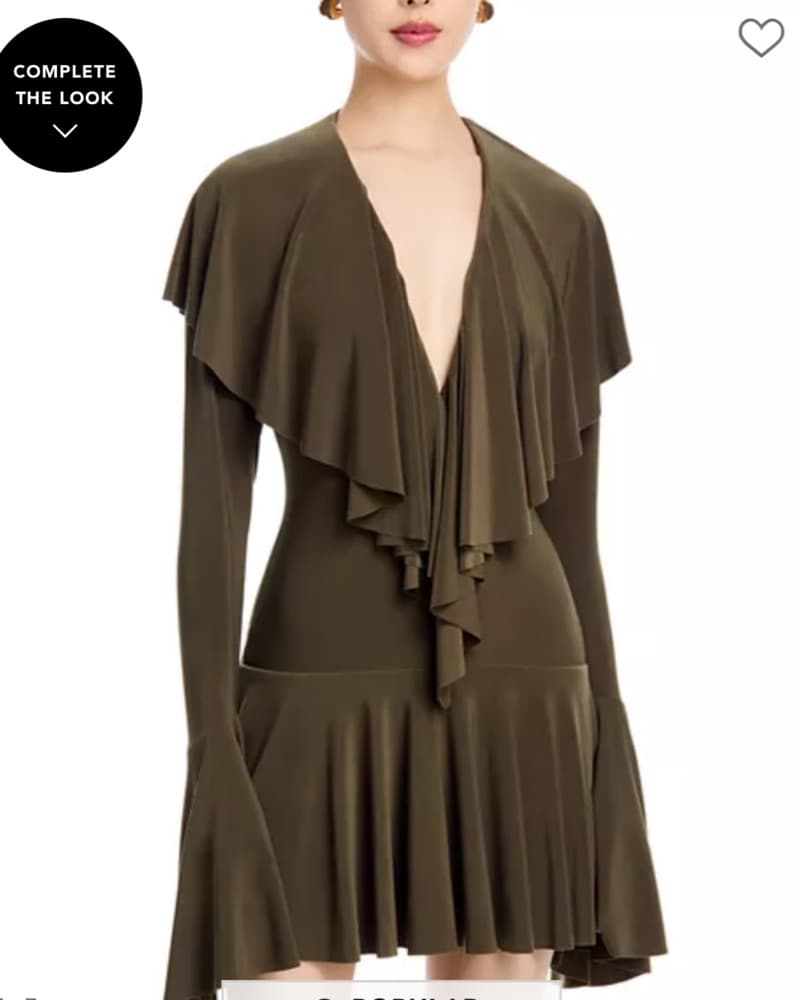 Norma Kamali Deep V Neck Ruffled Dress - Image 1