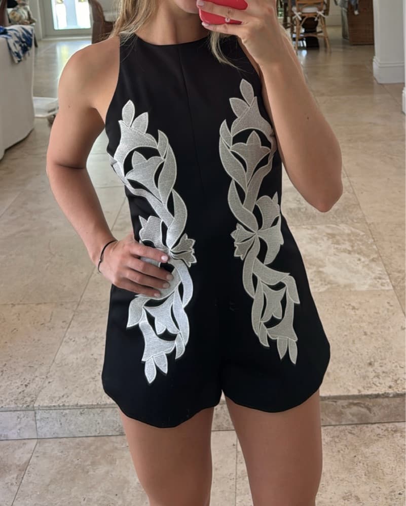 Black Embroidered Romper - Image 2