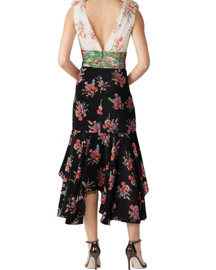 AMUR Floral V Neck Silk Midi Dress - Image 3