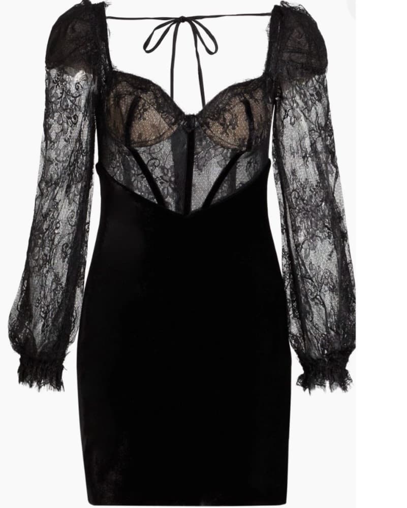 Patbo Velvet Black Lace Mini Dress XS/S - Image 6