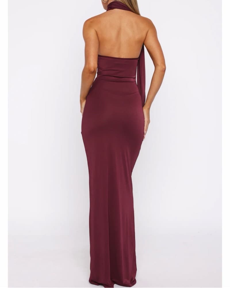 Burgundy White fox Gown - Image 2
