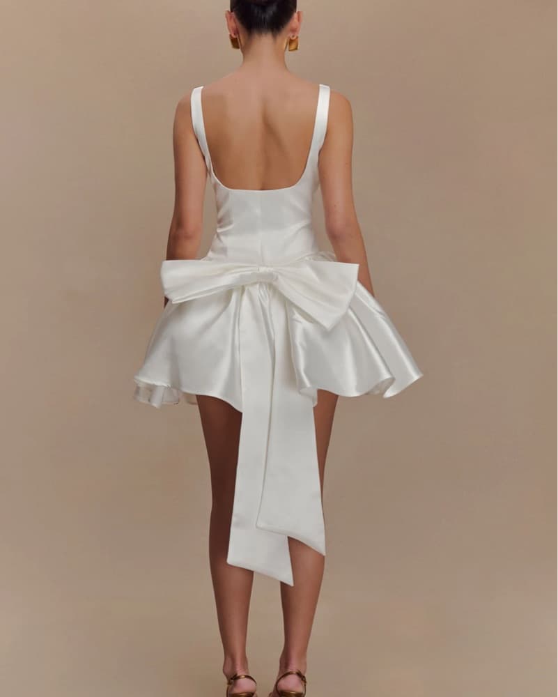 Felicia White Satin Dress With Bow  - Image 2