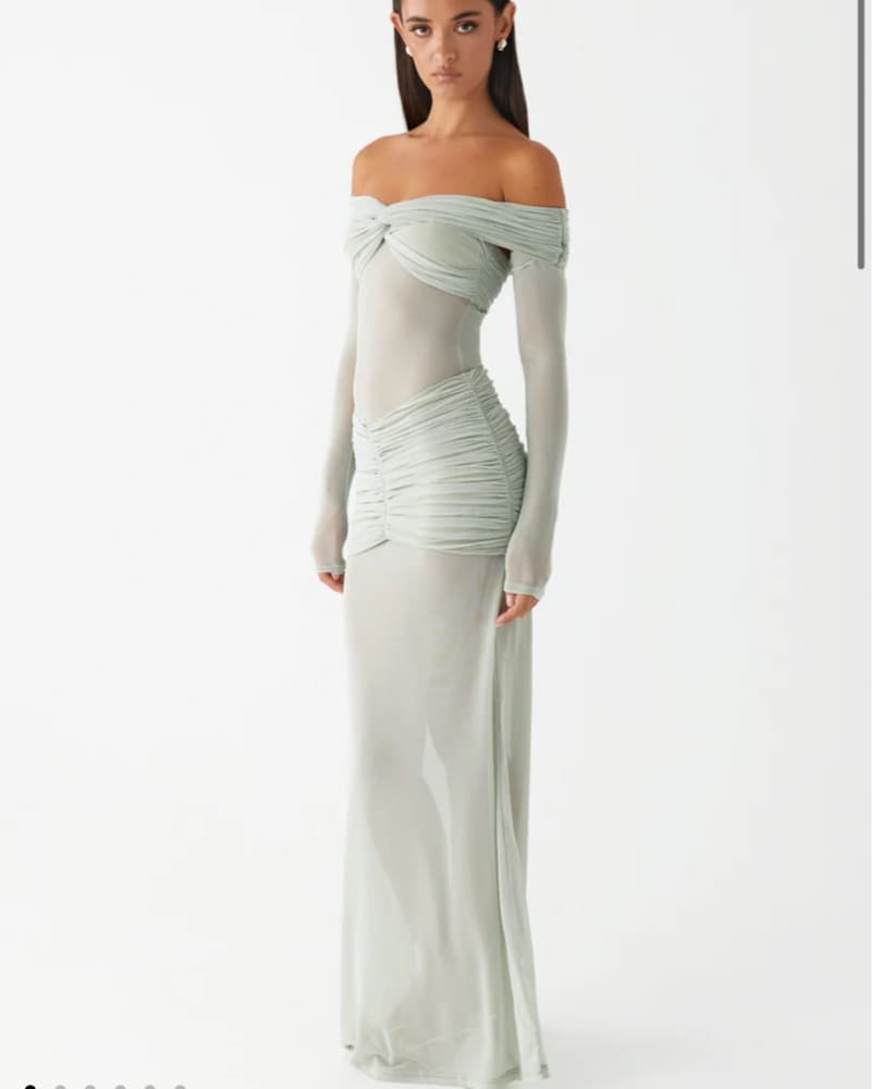 Elegant Off-Shoulder Ruched Maxi Dress - Image 1