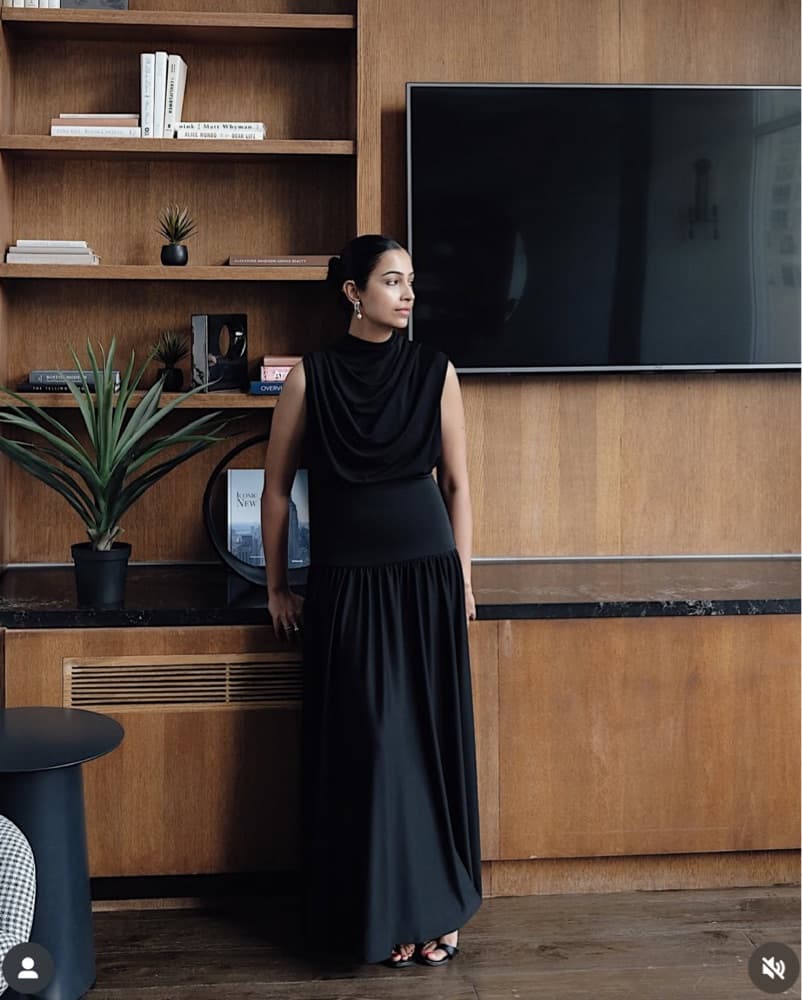 Victoria Draped Gown in Black Slinky Jer - Image 2