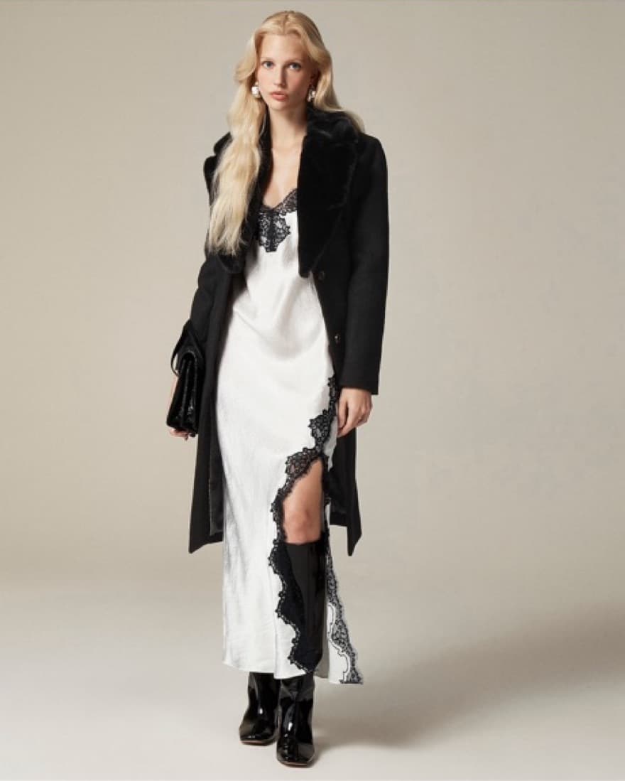 J Crew White Slip Dress Black Lace Trim - Image 4