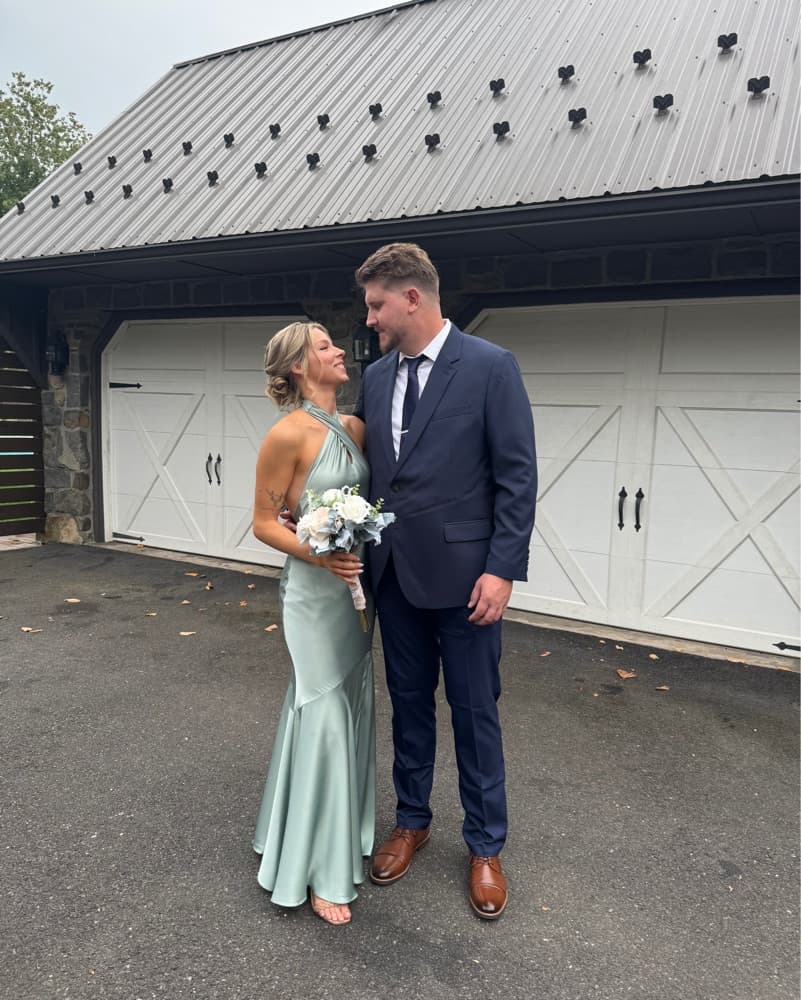 Birdy Grey: Green Halter SatinMaxi Dress - Image 1