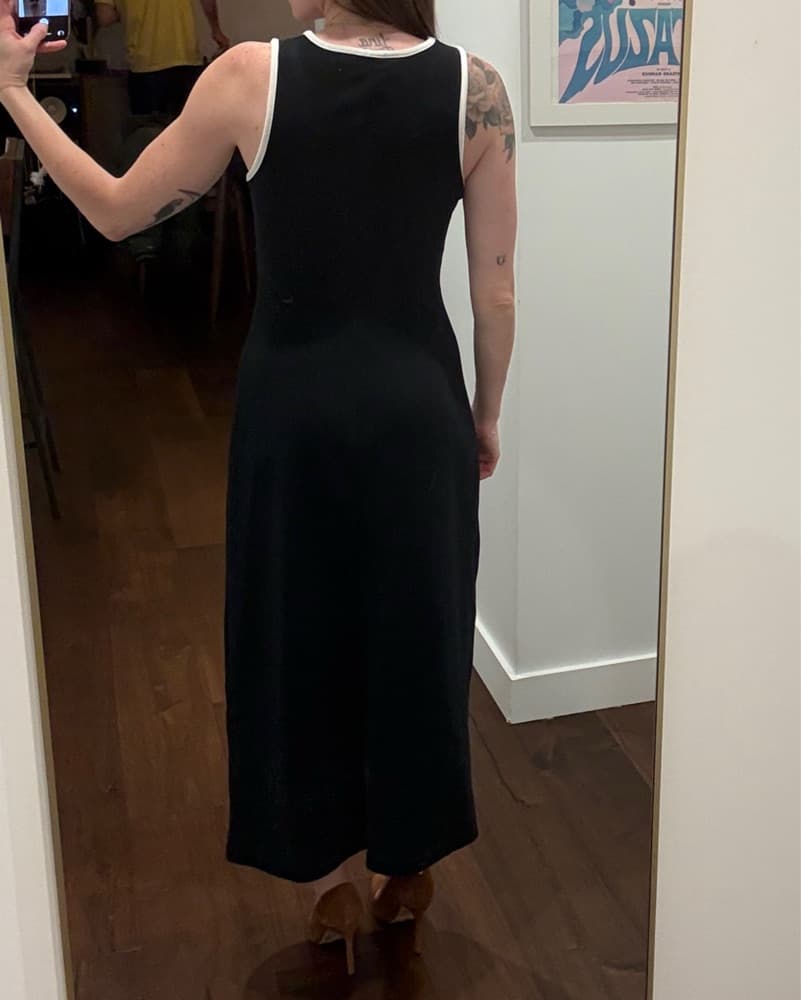 Vintage Black Midi Dress with White Trim - Image 5