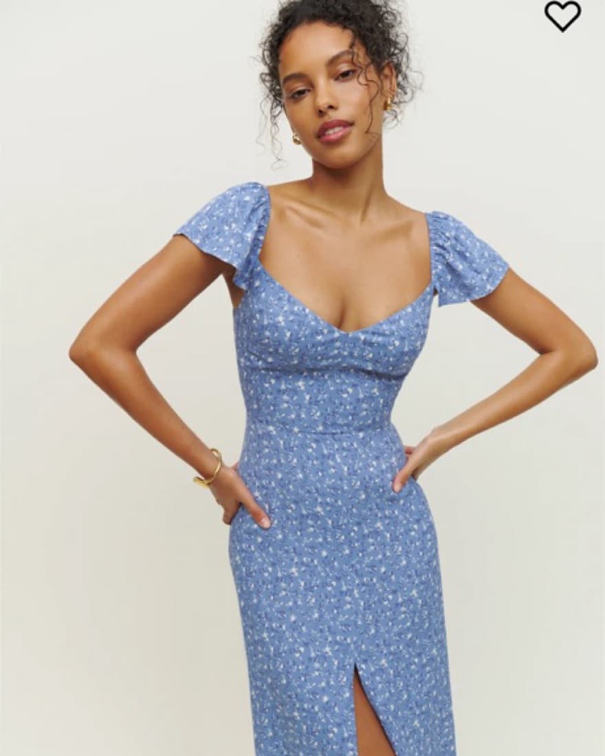 Reformation Baxley Dress in Blue Floral - Image 2