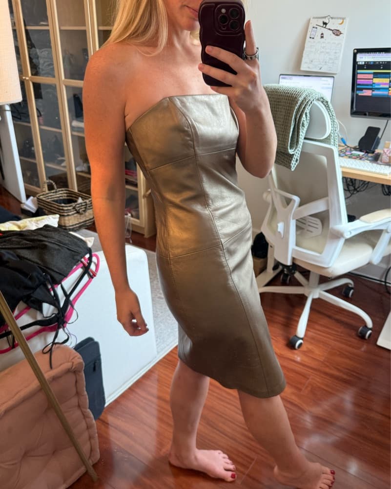 Vinatge Leather Gold Dress Strapless - Image 3