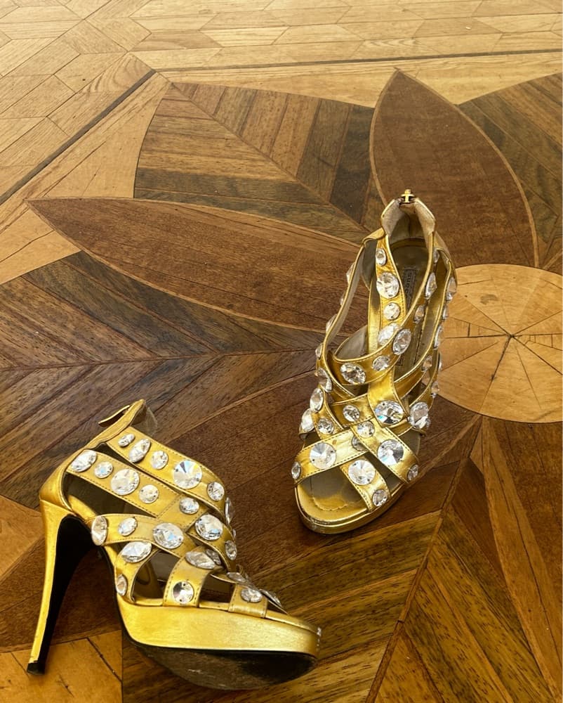 Gold Rhinestone Designer Heels - Image 2