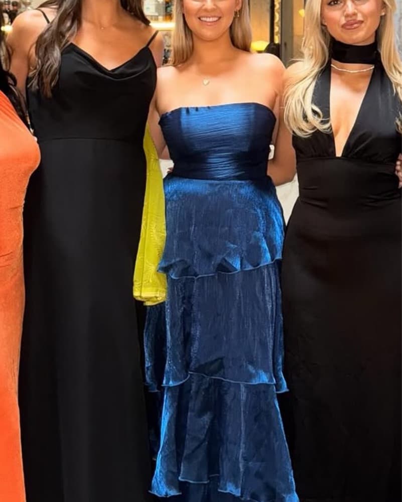 Glamorous Navy Blue Ruffle Gown - Image 1
