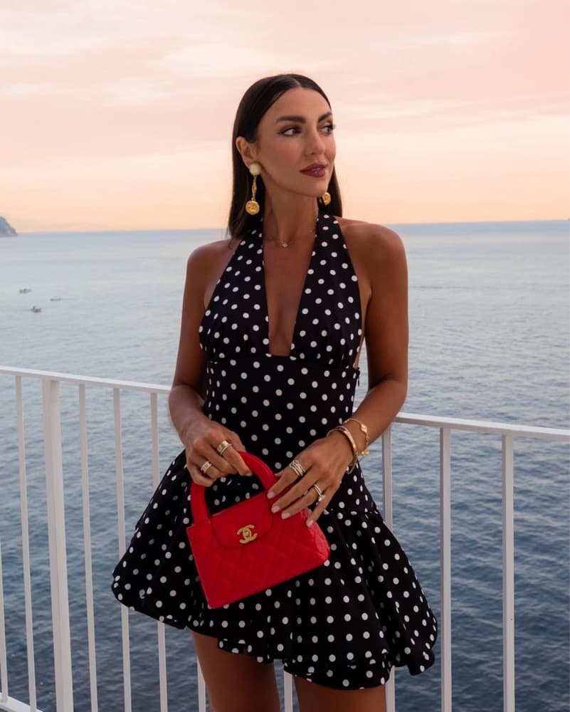 Polka Dot Halter Ruffle Dress - Image 2