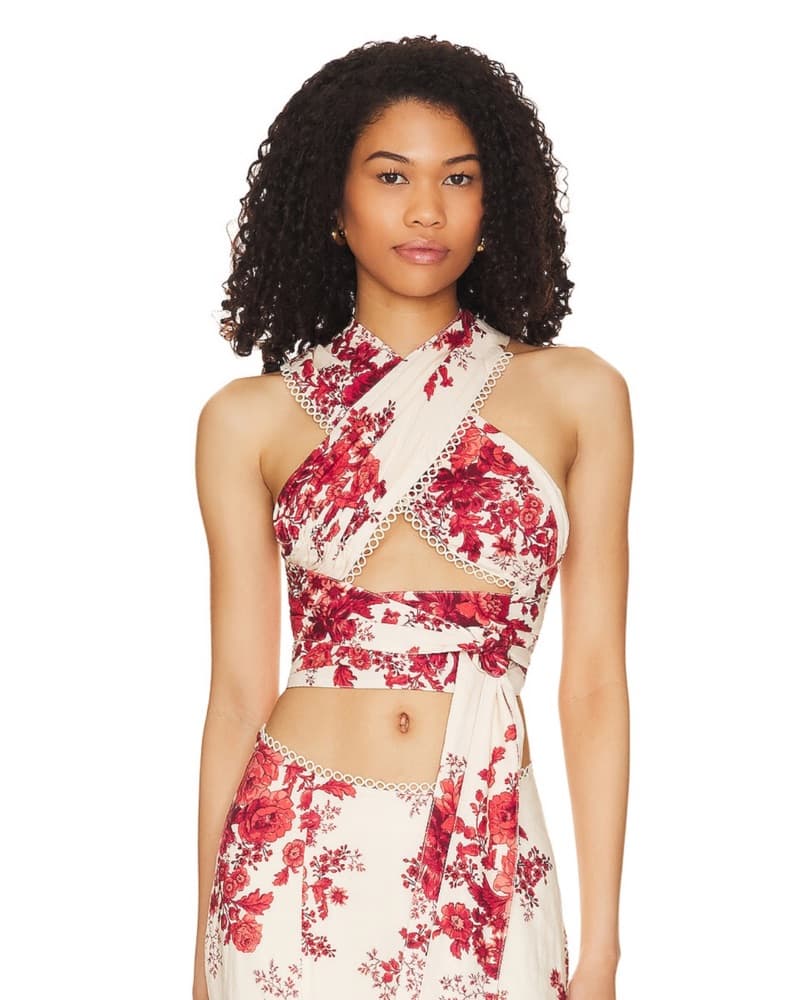 Vibrant Floral Print Crop Top and Skirt Set - Image 1