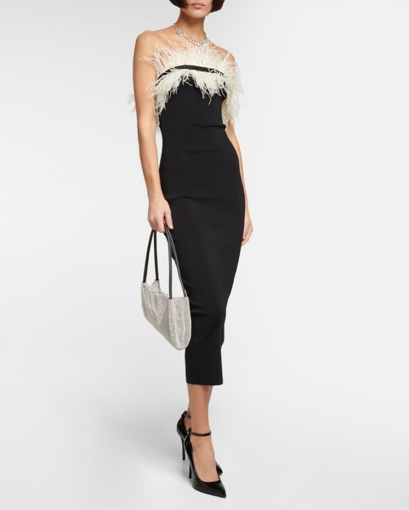 Staud Nellie feather-trimmed midi dress - Image 1