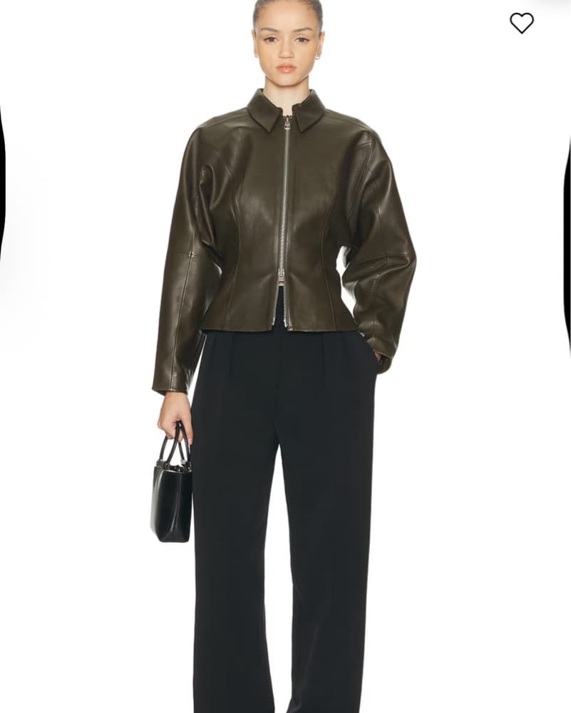 The SEI Fitted Leather Jacket In Olive - Image 4