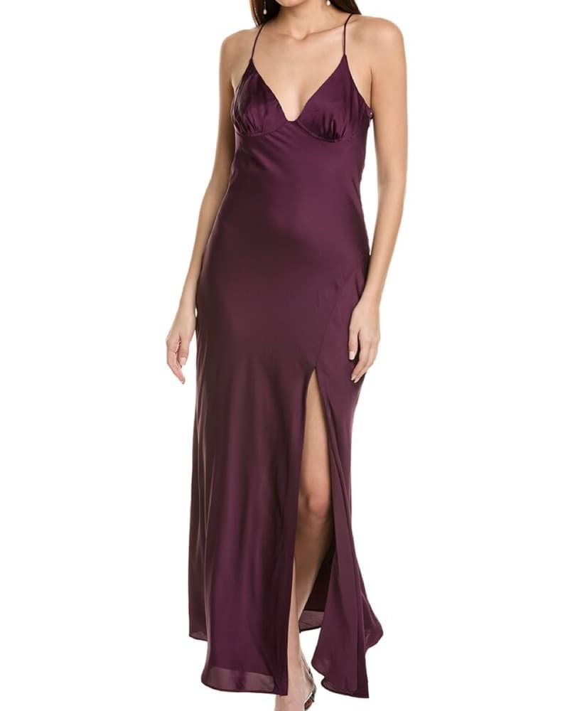 Elegant Plum Satin Maxi Dress - Image 2