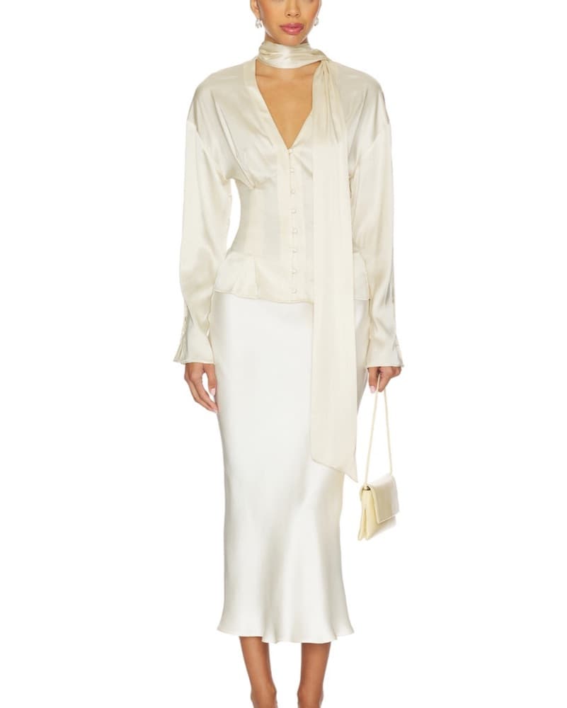 Cinched Ivory Satin Blouse - Image 3