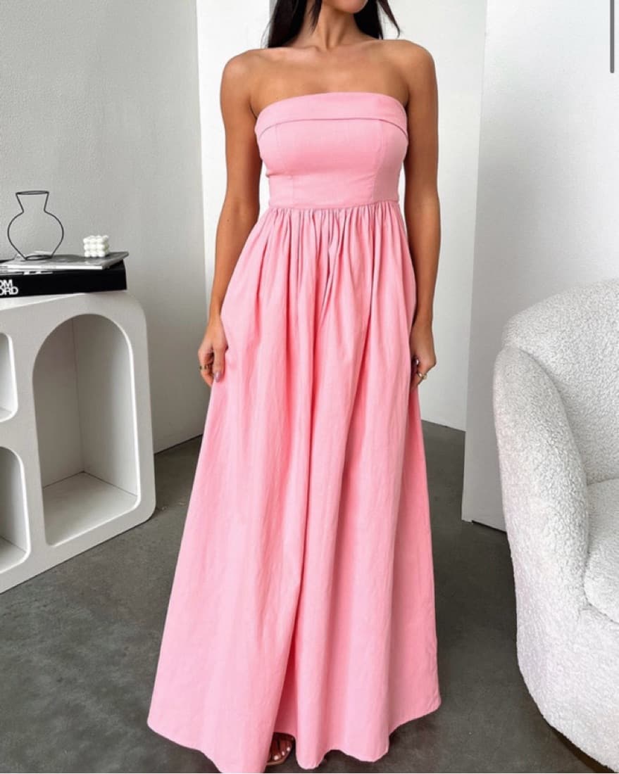Pink Linen Strapless Dress - Image 1