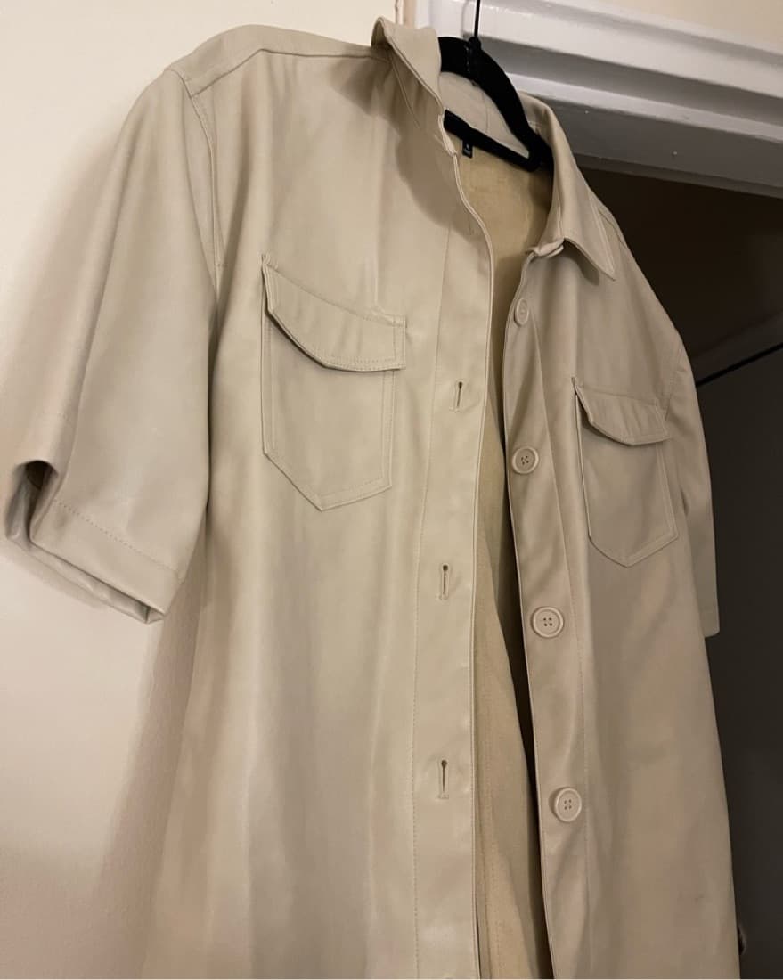 Cream Oversized Leather Shirt - Image 4