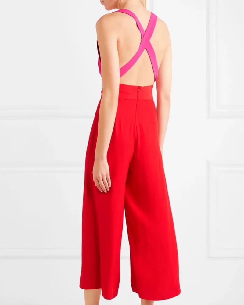 STAUD Cropped Two-Toned Crepe Jumpsuit - Image 2