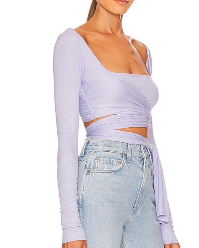 Long Sleeve Draped Tie Top  - Image 2