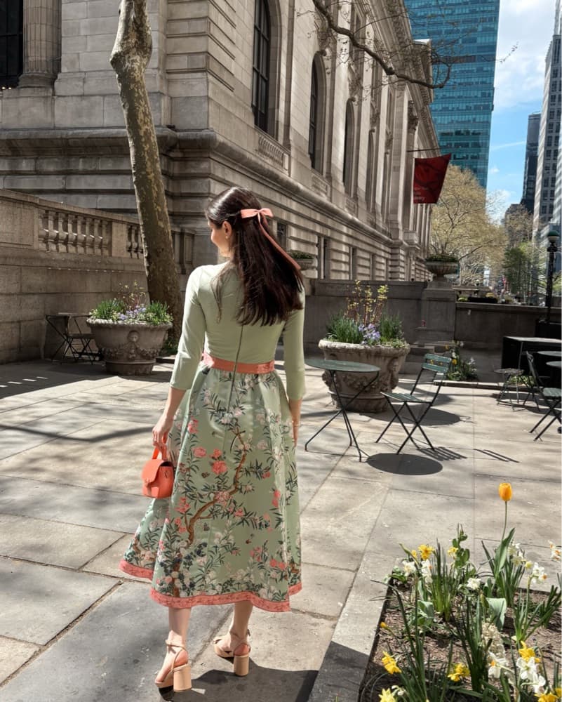 Floral Midi Skirt and Mint Green Top - Image 2