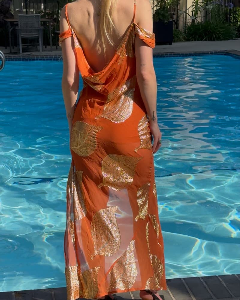 Orange Gold Goddess Dress - Image 6