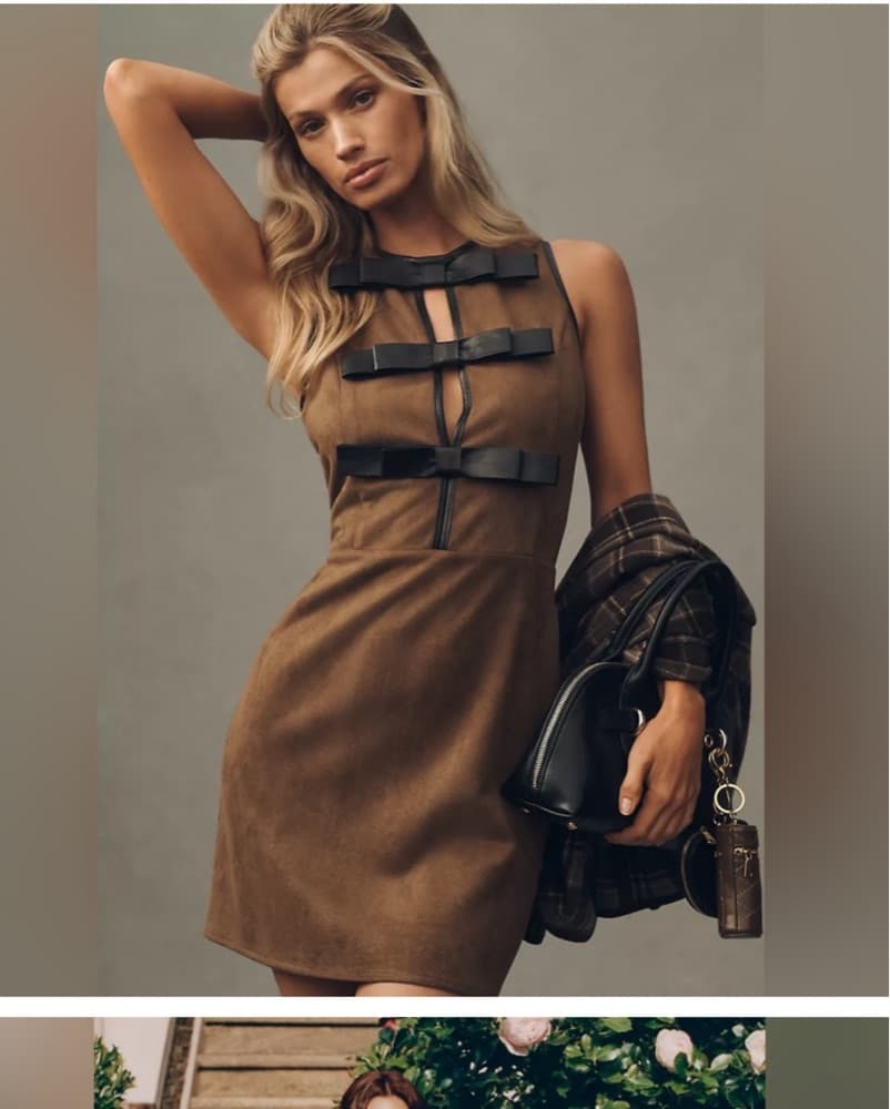 Brown Suede Anthropologie Dress with Bow - Image 1
