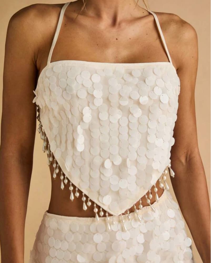 White Sequin Halter Top And Mini Skirt - Image 3
